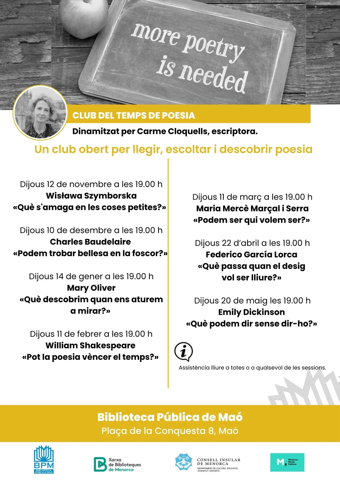 Inici del Club del Temps de Poesia a la Biblioteca Pública de Maó